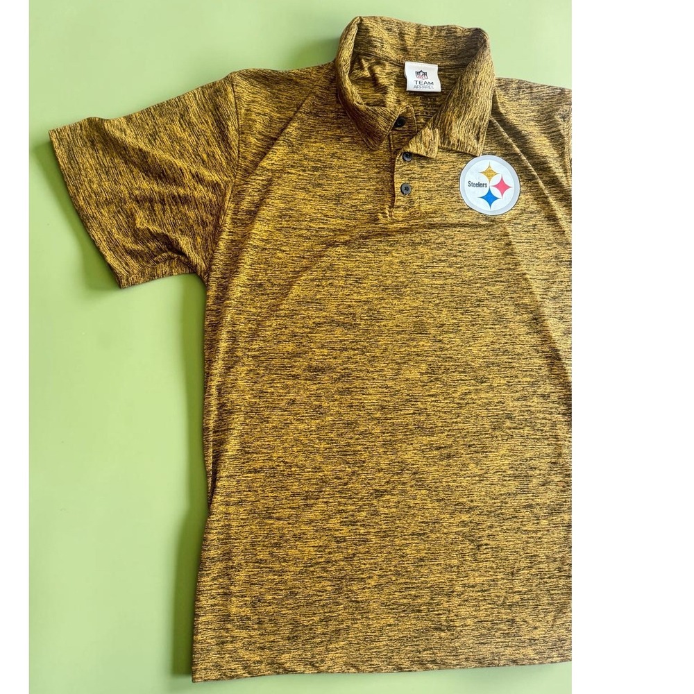 NFL Team Apparel Pittsburgh Steelers Polo Shirt Mens Gold Black Official - Picture 2 of 6